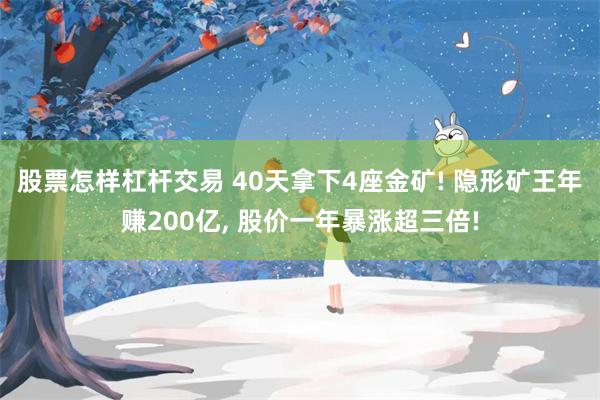 股票怎样杠杆交易 40天拿下4座金矿! 隐形矿王年赚200亿, 股价一年暴涨超三倍!
