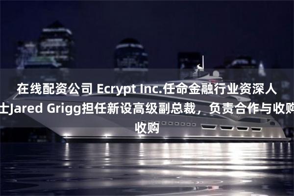 在线配资公司 Ecrypt Inc.任命金融行业资深人士Jared Grigg担任新设高级副总裁，负责合作与收购